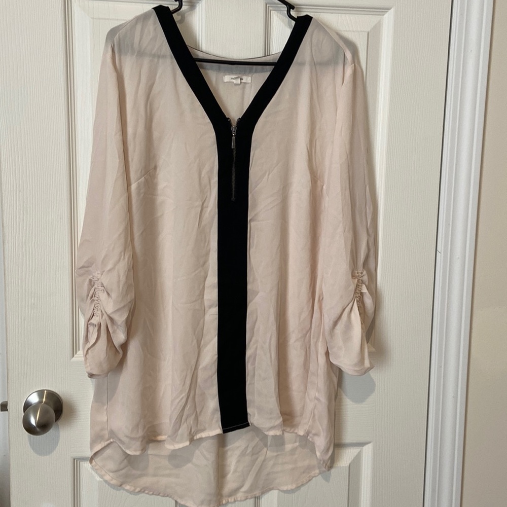 Cream and black high low blouse